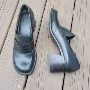 Vintage 90s y2k Bratz Black Leather Oxford Chunky Heel Preppy Academia Loafers